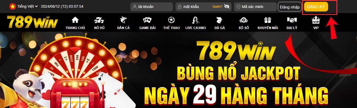 chọn nút đăng ký tại trang chủ 789win